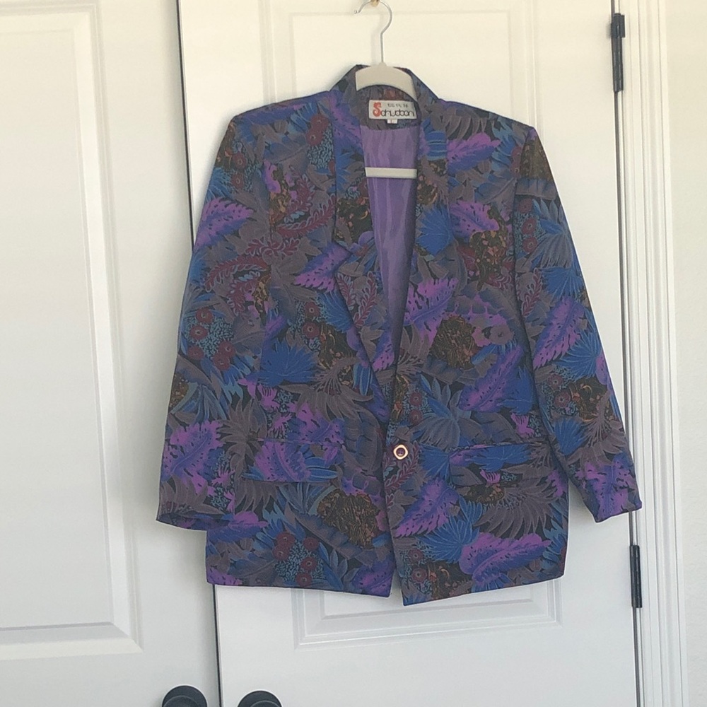 Vintage Floral Blazer in Purple and Blue